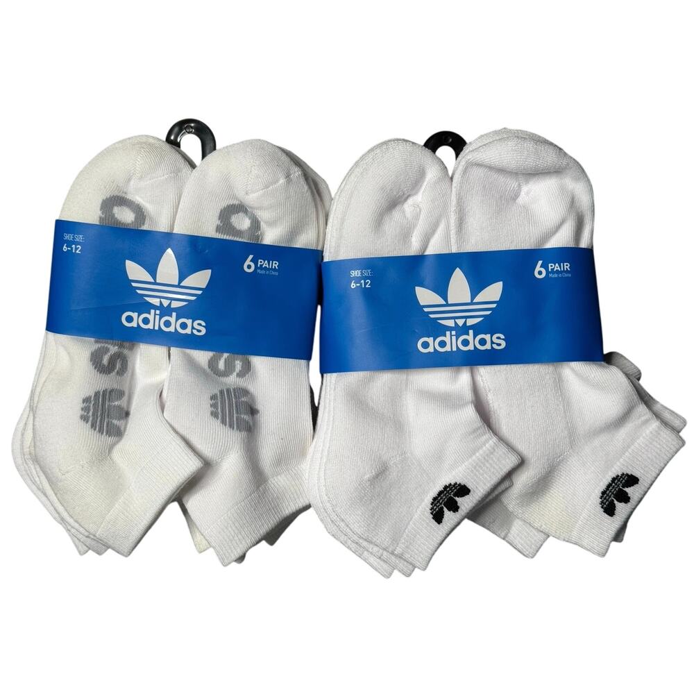 Adidas Low-Cut Socks 12 Pairs Black & White Sz 6-12